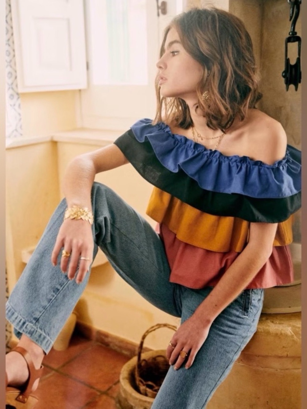 Sezane Tania Top Blouse in Mix Colors Size 46 US 14